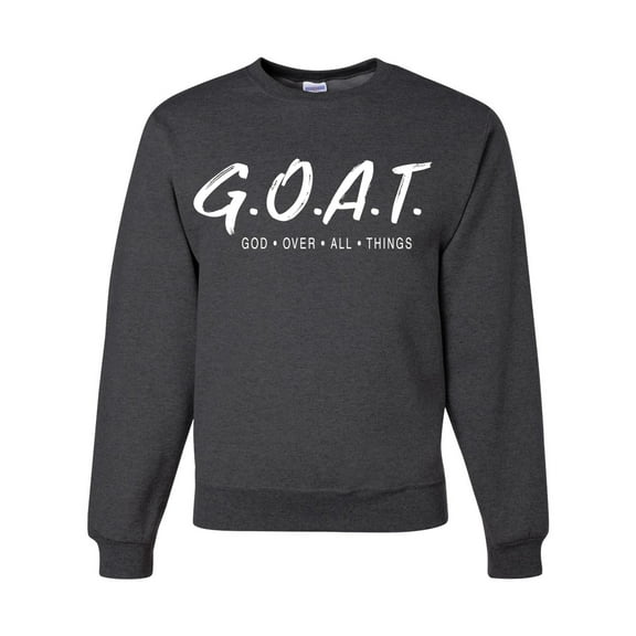 Wild Bobby, Goat God Over All Things Inspirational/Christian Unisex Crewneck Graphic Sweatshirt, Heather Black, 3X-Large