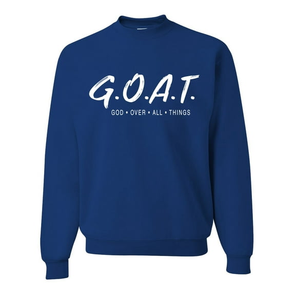 Wild Bobby, Goat God Over All Things Inspirational/Christian Unisex Crewneck Graphic Sweatshirt, Royal, Large