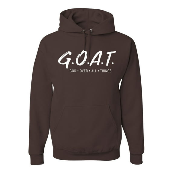 Wild Bobby, Goat God Over All Things Inspirational/Christian Unisex Graphic Hoodie Sweatshirt, Brown, Medium