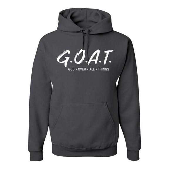 Wild Bobby, Goat God Over All Things Inspirational/Christian Unisex Graphic Hoodie Sweatshirt, Charcoal, Small
