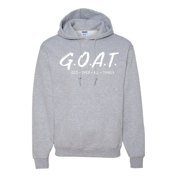 Wild Bobby, Goat God Over All Things Inspirational/Christian Unisex Graphic Hoodie Sweatshirt, Heather Grey, Small