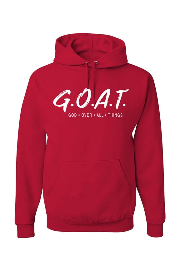 , Goat God Over All Things Inspirational/Christian Unisex Graphic Hoodie Sweatshirt, Red, XX-Large