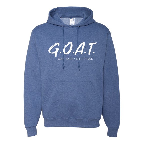 Wild Bobby, Goat God Over All Things Inspirational/Christian Unisex Graphic Hoodie Sweatshirt, Vintage Heather Blue, Large