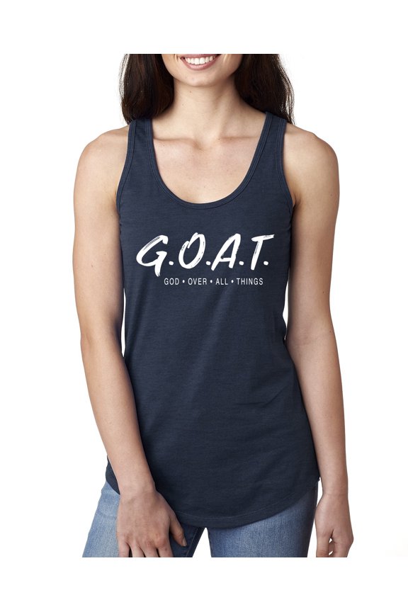 , Goat God Over All Things Inspirational/Christian Women Racerback Tank Top, Navy, Large