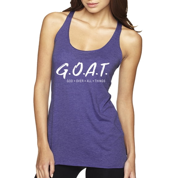 Wild Bobby Goat God Over All Things Inspirational/Christian Women Tri-Blend Racerback Tank Top, Purple Rush, Medium