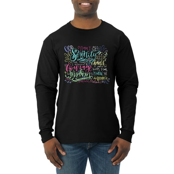 Wild Bobby, God Grant Me Serenity Courage and Wisdom Prayer Faith, Inspirational/Christian, Men Long Sleeve Shirt, Black, Small