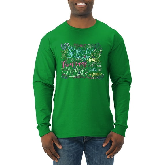Wild Bobby, God Grant Me Serenity Courage and Wisdom Prayer Faith, Inspirational/Christian, Men Long Sleeve Shirt, Kelly, 2XL