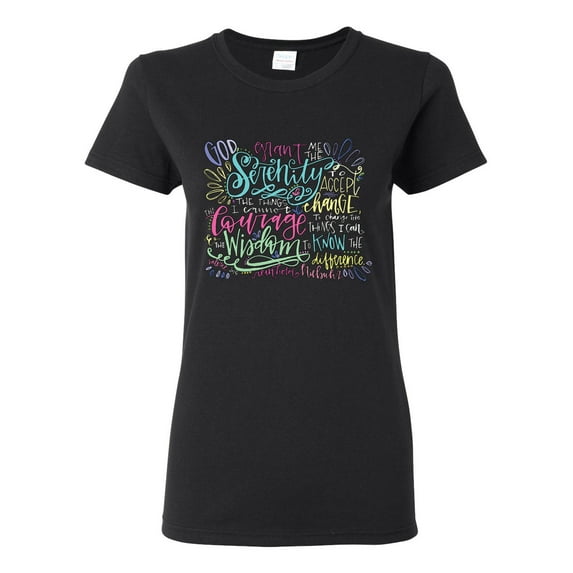Wild Bobby, God Grant Me Serenity Courage and Wisdom Prayer Faith, Inspirational/Christian, Women Graphic Tee, Black, X-Large