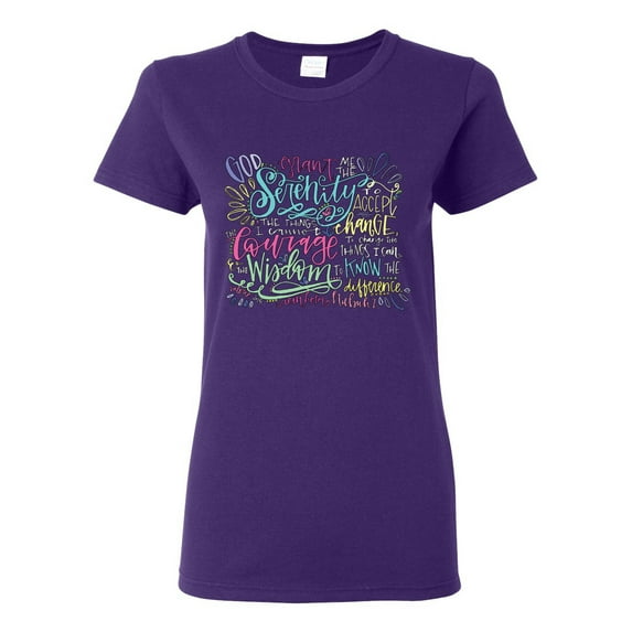 Wild Bobby, God Grant Me Serenity Courage and Wisdom Prayer Faith, Inspirational/Christian, Women Graphic Tee, Purple, 3XL