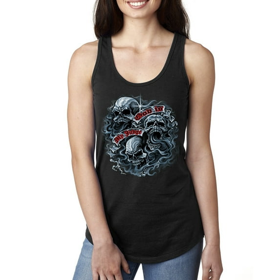 Wild Bobby, God Is My Judge Smokey Gray Skull Dark Pop Culture Ladies Racerback Tank Top, Black, Large