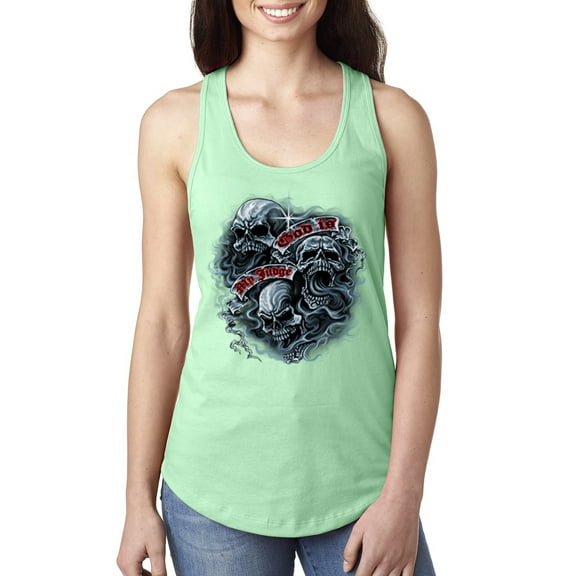 Wild Bobby, God Is My Judge Smokey Gray Skull Dark Pop Culture Ladies Racerback Tank Top, Mint, Small