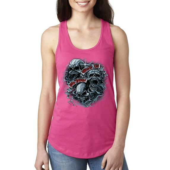 Wild Bobby, God Is My Judge Smokey Gray Skull Dark Pop Culture Ladies Racerback Tank Top, Raspberry, Small