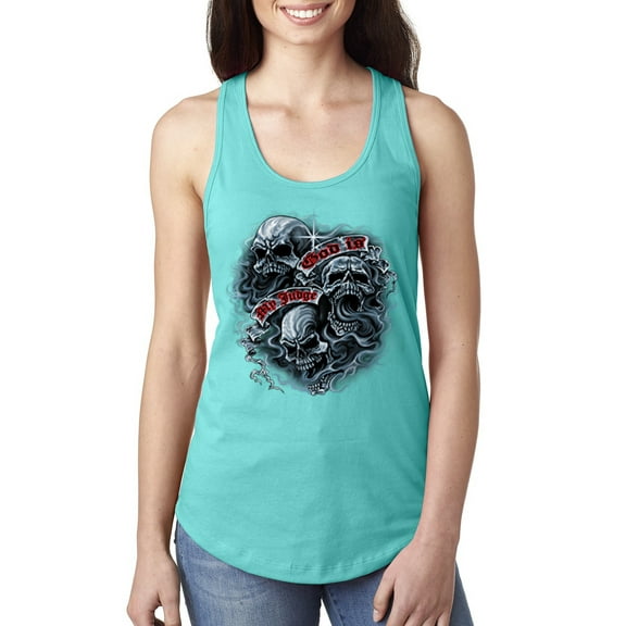 Wild Bobby, God Is My Judge Smokey Gray Skull Dark Pop Culture Ladies Racerback Tank Top, Tahiti Blue, X-Large