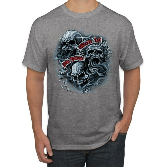 Wild Bobby, God Is My Judge Smokey Gray Skull Dark Pop Culture Men's Graphic T-Shirt, Heather Grey, 4XL