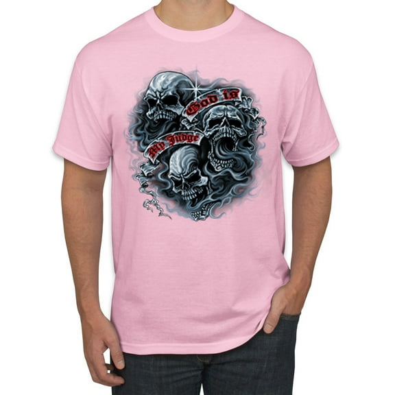 Wild Bobby, God Is My Judge Smokey Gray Skull Dark Pop Culture Men's Graphic T-Shirt, Light Pink, X-Large