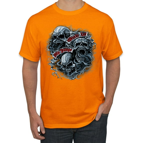 Wild Bobby, God Is My Judge Smokey Gray Skull Dark Pop Culture Men's Graphic T-Shirt, Orange, 3XL