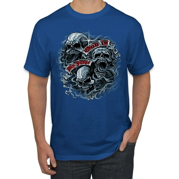 Wild Bobby, God Is My Judge Smokey Gray Skull Dark Pop Culture Men's Graphic T-Shirt, Royal, 5XL