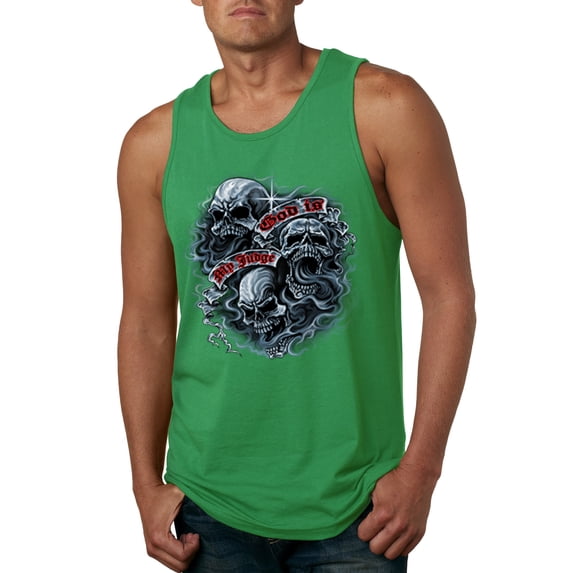 Wild Bobby, God Is My Judge Smokey Gray Skull Dark Pop Culture Mens Graphic Tank Top, Kelly, 2XL