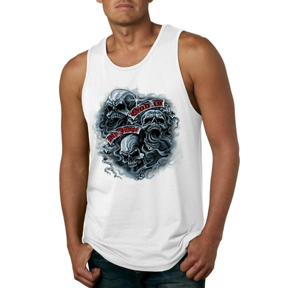 Wild Bobby, God Is My Judge Smokey Gray Skull Dark Pop Culture Mens Graphic Tank Top, White, 2XL