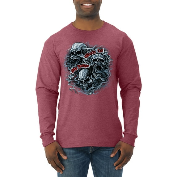 Wild Bobby, God Is My Judge Smokey Gray Skull Dark Pop Culture Mens Long Sleeve Shirt, Vintage Heather Red, 3XL