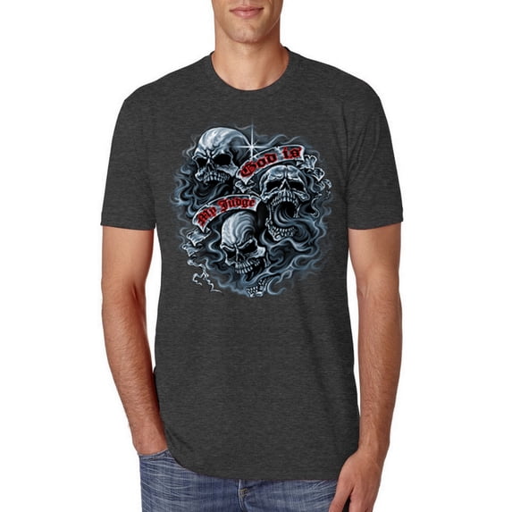 Wild Bobby, God Is My Judge Smokey Gray Skull Dark Pop Culture Mens Premium Tri Blend T-Shirt, Vintage Black, Small
