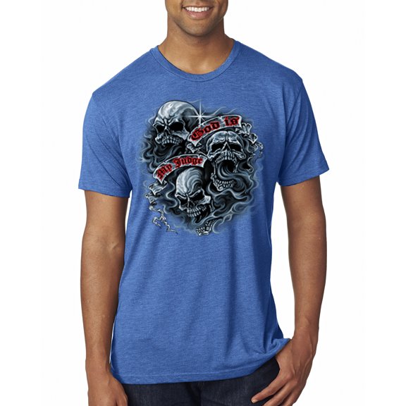 Wild Bobby, God Is My Judge Smokey Gray Skull Dark Pop Culture Mens Premium Tri Blend T-Shirt, Vintage Royal, Large
