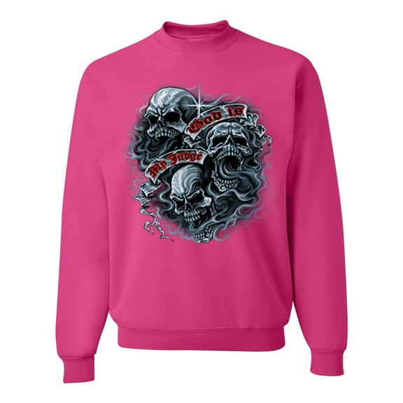 Wild Bobby, God Is My Judge Smokey Gray Skull Dark Pop Culture Unisex Crewneck Graphic Sweatshirt, Fuschia, 3XL