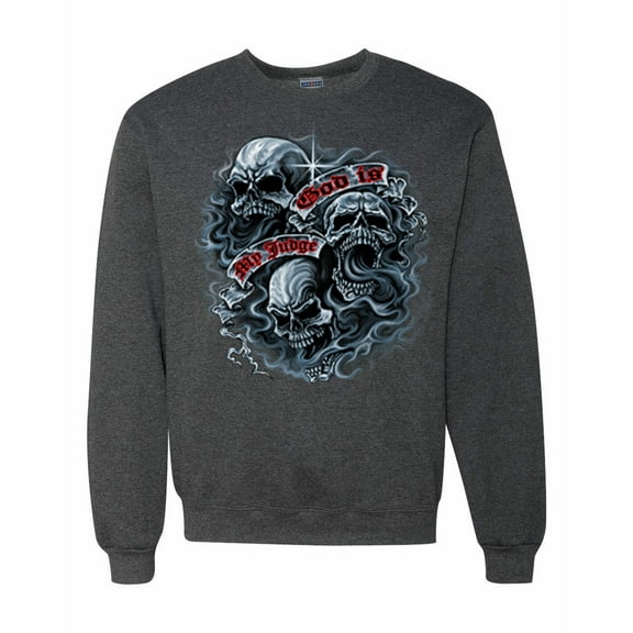 Wild Bobby, God Is My Judge Smokey Gray Skull Dark Pop Culture Unisex Crewneck Graphic Sweatshirt, Heather Black, 3XL
