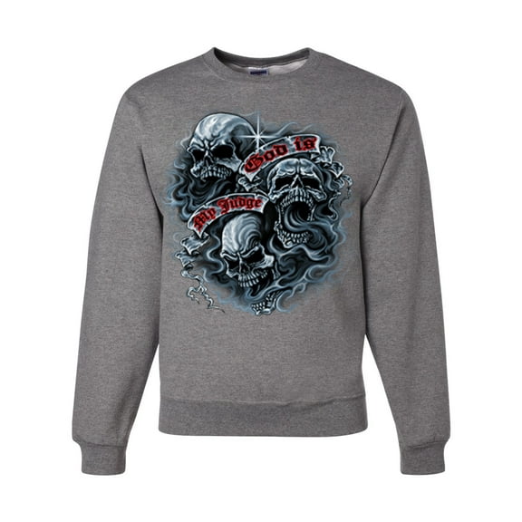 Wild Bobby, God Is My Judge Smokey Gray Skull Dark Pop Culture Unisex Crewneck Graphic Sweatshirt, Heather Grey, Medium