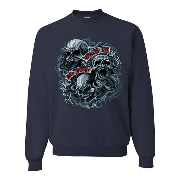 Wild Bobby, God Is My Judge Smokey Gray Skull Dark Pop Culture Unisex Crewneck Graphic Sweatshirt, Navy, 2XL