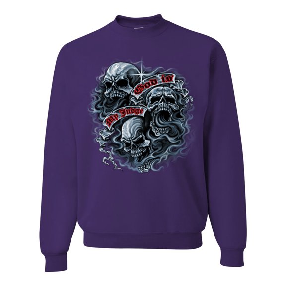 Wild Bobby, God Is My Judge Smokey Gray Skull Dark Pop Culture Unisex Crewneck Graphic Sweatshirt, Purple, Small
