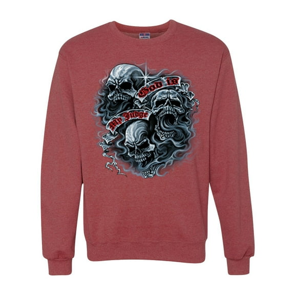 Wild Bobby, God Is My Judge Smokey Gray Skull Dark Pop Culture Unisex Crewneck Graphic Sweatshirt, Vintage Heather Red, Large