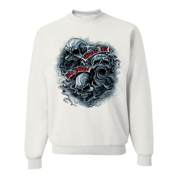 Wild Bobby, God Is My Judge Smokey Gray Skull Dark Pop Culture Unisex Crewneck Graphic Sweatshirt, White, X-Large