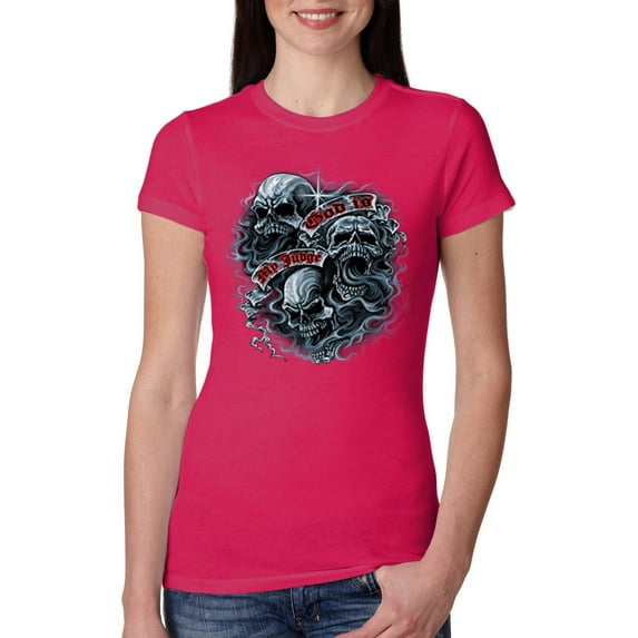 Wild Bobby, God Is My Judge Smokey Gray Skull Dark Pop Culture Womens Slim Fit Junior Tee, Raspberry, Large