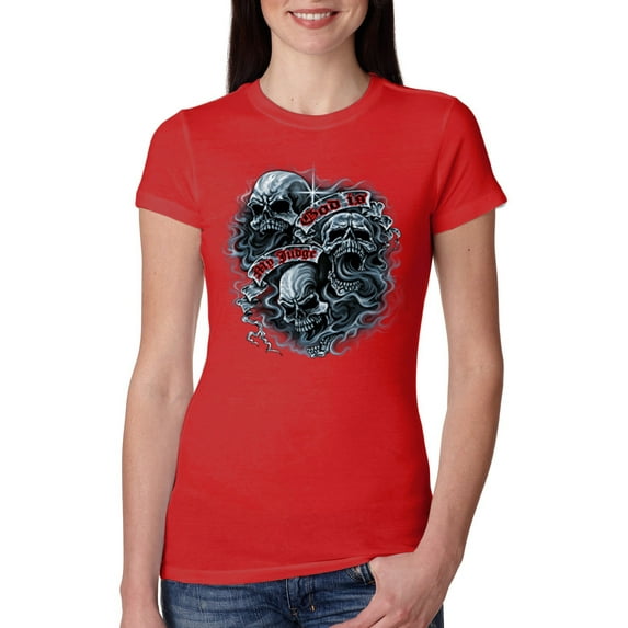 God Is My Judge Smokey Gray Skull Dark Pop Culture Womens Slim Fit Junior Tee, Red, 2XL