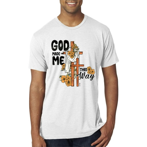 Wild Bobby God Made Me This Way Cross with Sunflowers Inspirational/Christian Men Premium Tri Blend Tee, Heather White, Large