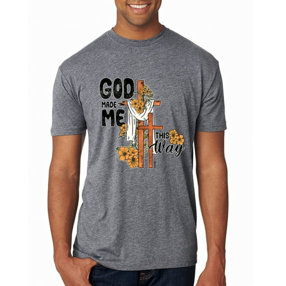 Wild Bobby God Made Me This Way Cross with Sunflowers Inspirational/Christian Men Premium Tri Blend Tee, Premium Heather, XX-Large