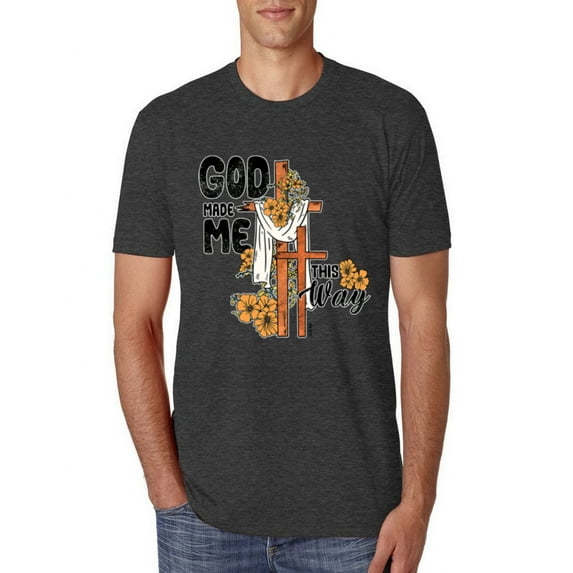 Wild Bobby God Made Me This Way Cross with Sunflowers Inspirational/Christian Men Premium Tri Blend Tee, Vintage Black, Small
