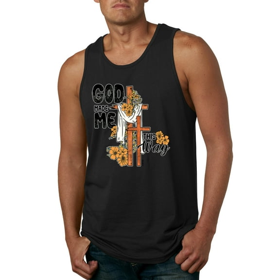 Wild Bobby God Made Me This Way Cross with Sunflowers Inspirational/Christian Men Tank Top, Black, Small