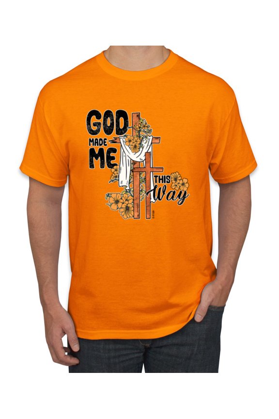 God Made Me This Way Cross with Sunflowers Inspirational/Christian Men Tee, Orange, XX-Large