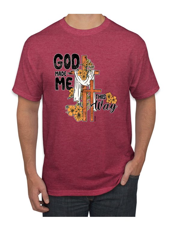 God Made Me This Way Cross with Sunflowers Inspirational/Christian Men Tee, Vintage Heather Red, Small