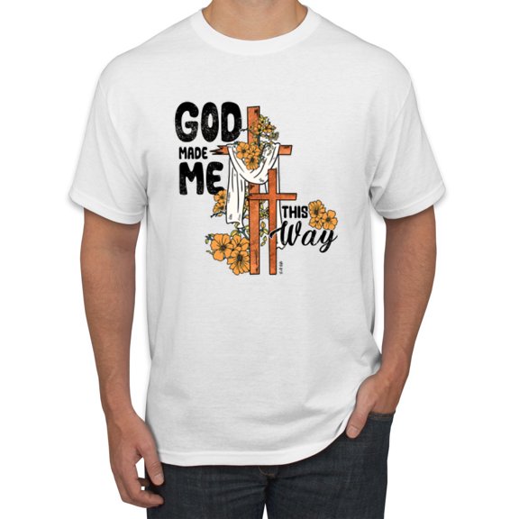 Wild Bobby God Made Me This Way Cross with Sunflowers Inspirational/Christian Men Tee, White, XX-Large