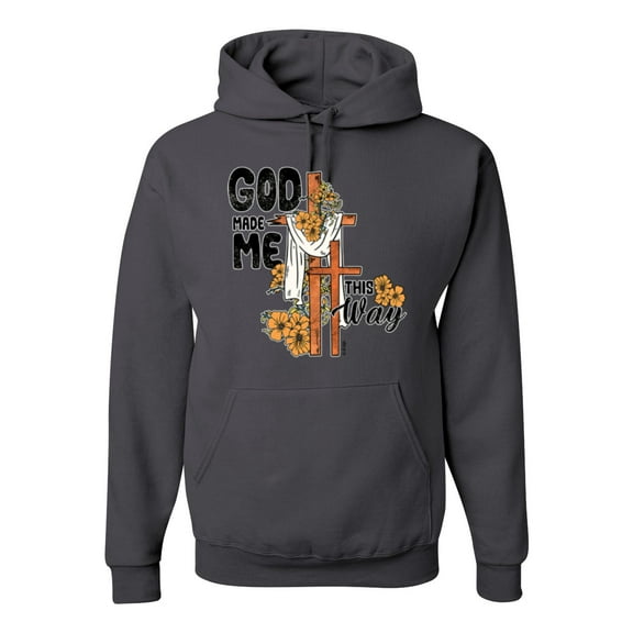 Wild Bobby God Made Me This Way Cross with Sunflowers Inspirational/Christian Unisex Hoodie Sweatshirt, Charcoal, X-Large