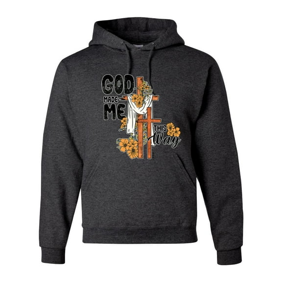 Wild Bobby God Made Me This Way Cross with Sunflowers Inspirational/Christian Unisex Hoodie Sweatshirt, Heather Black, Large