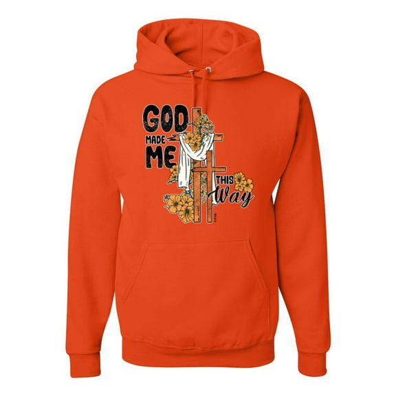 Wild Bobby God Made Me This Way Cross with Sunflowers Inspirational/Christian Unisex Hoodie Sweatshirt, Orange, Large