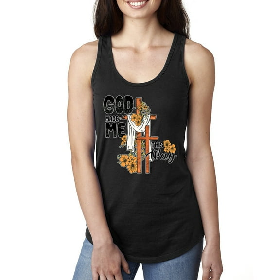 Wild Bobby God Made Me This Way Cross with Sunflowers Inspirational/Christian Women Racerback Tank Top, Black, Small
