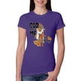 thumbnail image 1 of Wild Bobby God Made Me This Way Cross with Sunflowers Inspirational/Christian Women Slim Fit Junior Tee, Purple Rush, Large, 1 of 6