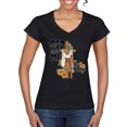 thumbnail image 1 of Wild Bobby God Made Me This Way Cross with Sunflowers Inspirational/Christian Women Standard V-Neck Tee, Black, Small, 1 of 6