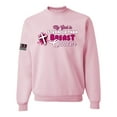 thumbnail image 1 of Wild Bobby My God is Stronger Than Breast Cancer Paint Splatter Cross US Flag Breast Cancer Awareness Unisex Crewneck Sweatshirt, Light Pink, 3X-Large, 1 of 5