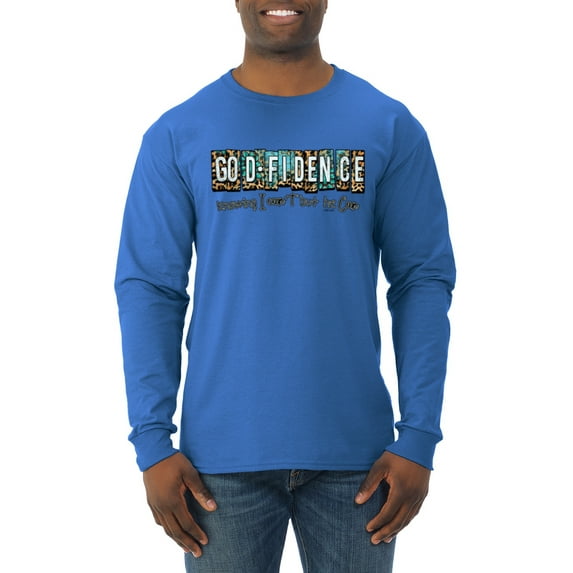 Wild Bobby Godfidence- Knowing I Can't But He Can Blue and Brown Cheetah Print Inspirational/Christian Men Long Sleeve Shirt, Royal, 3X-Large